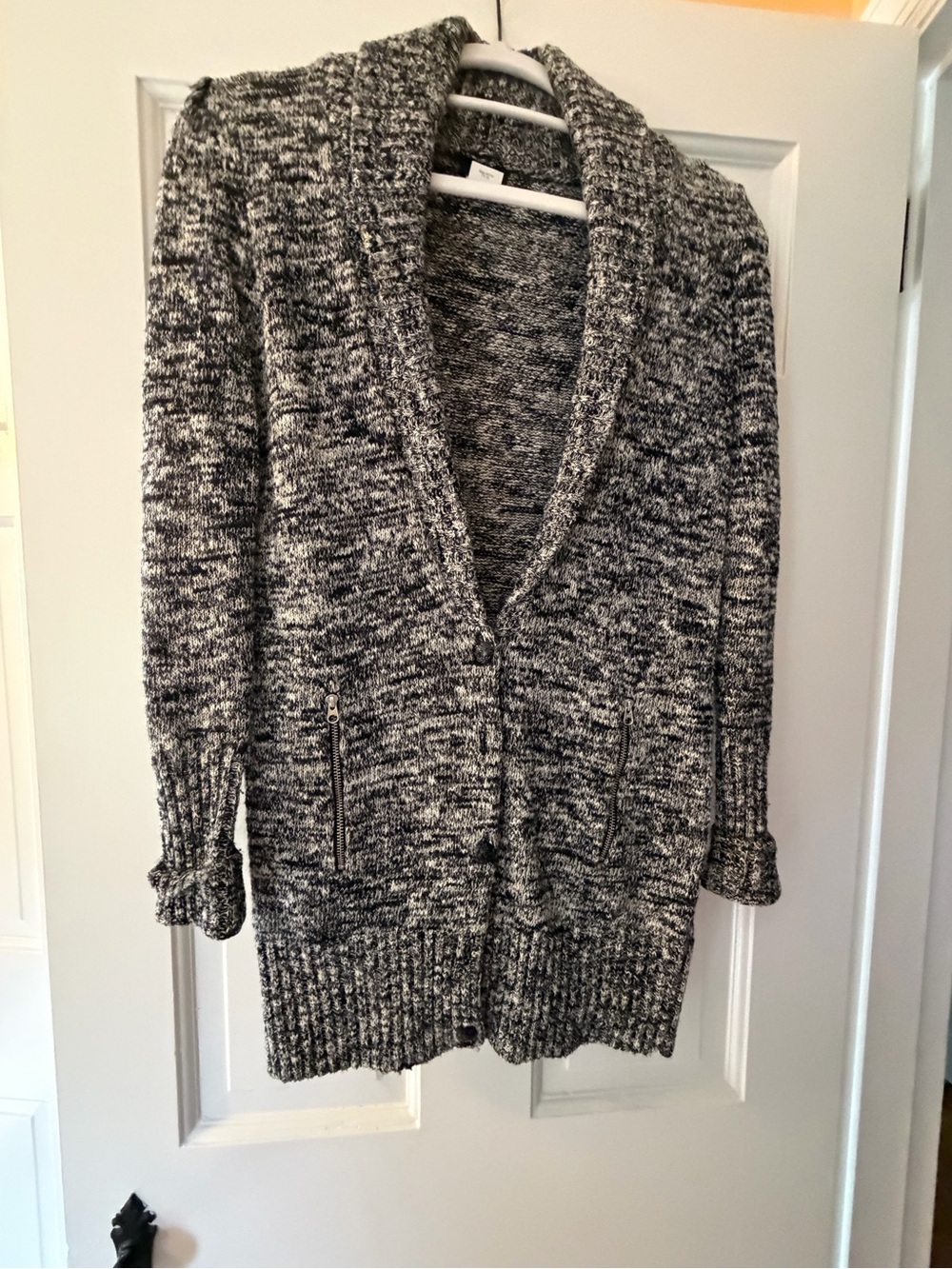 J. Crew Black & White Marled Open-Front Shawl Cardigan